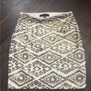 Dynamite Cream Skirt with Gold and Black Geometric Design